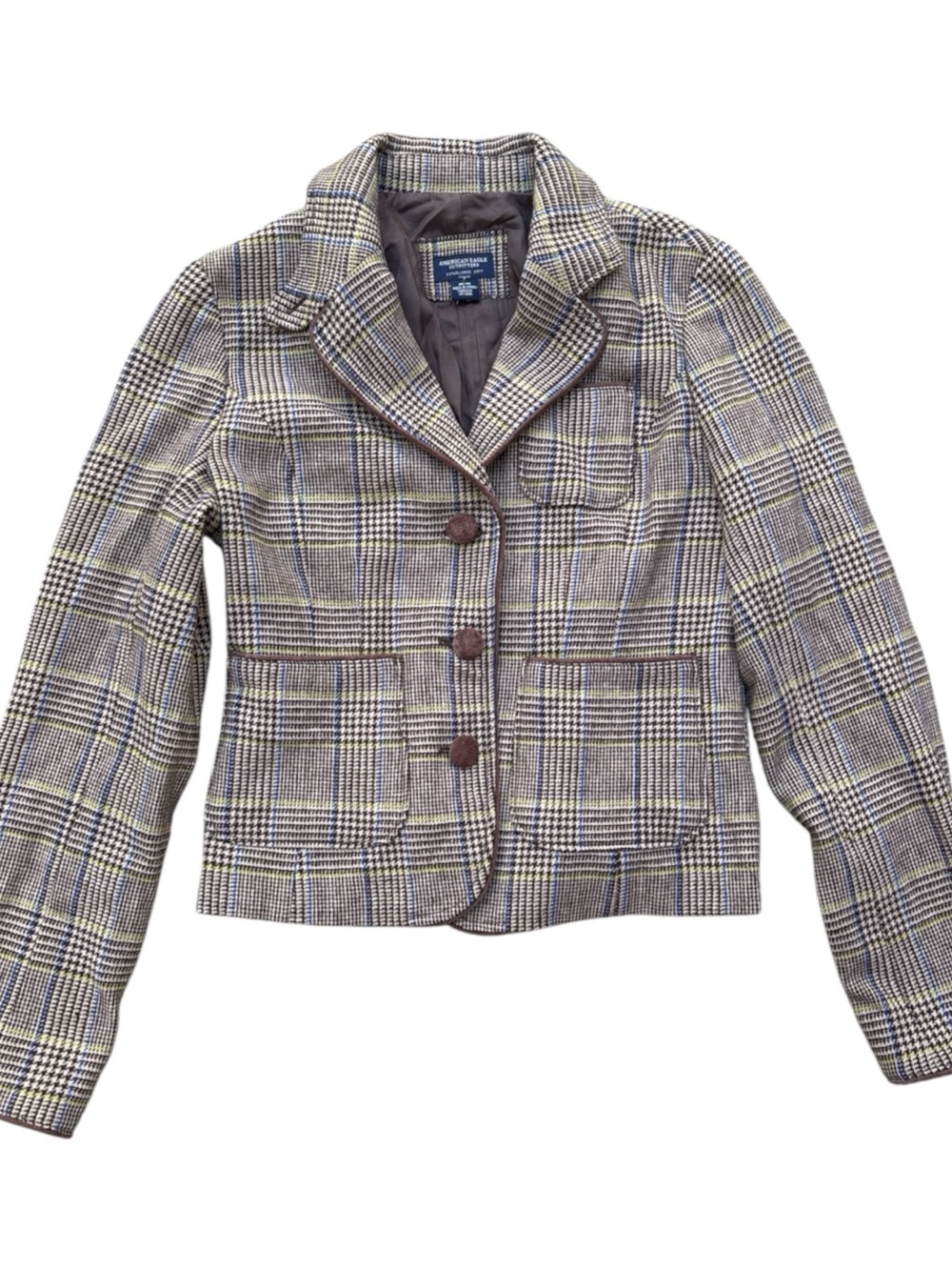 American Eagle Outfitters Plaid Wool Blend Cropped Blazer Y2K Jacket - M